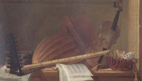 HUILLIOT, Pierre Nicolas Still Life of Musical Instruments (mk14) china oil painting image